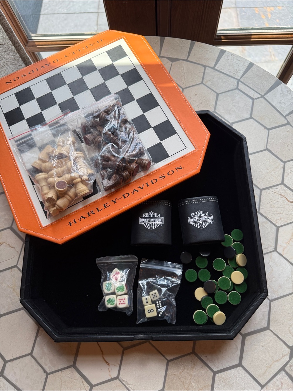 ♟️🧡♟️Harley-Davidson Chess and Checker Game Board